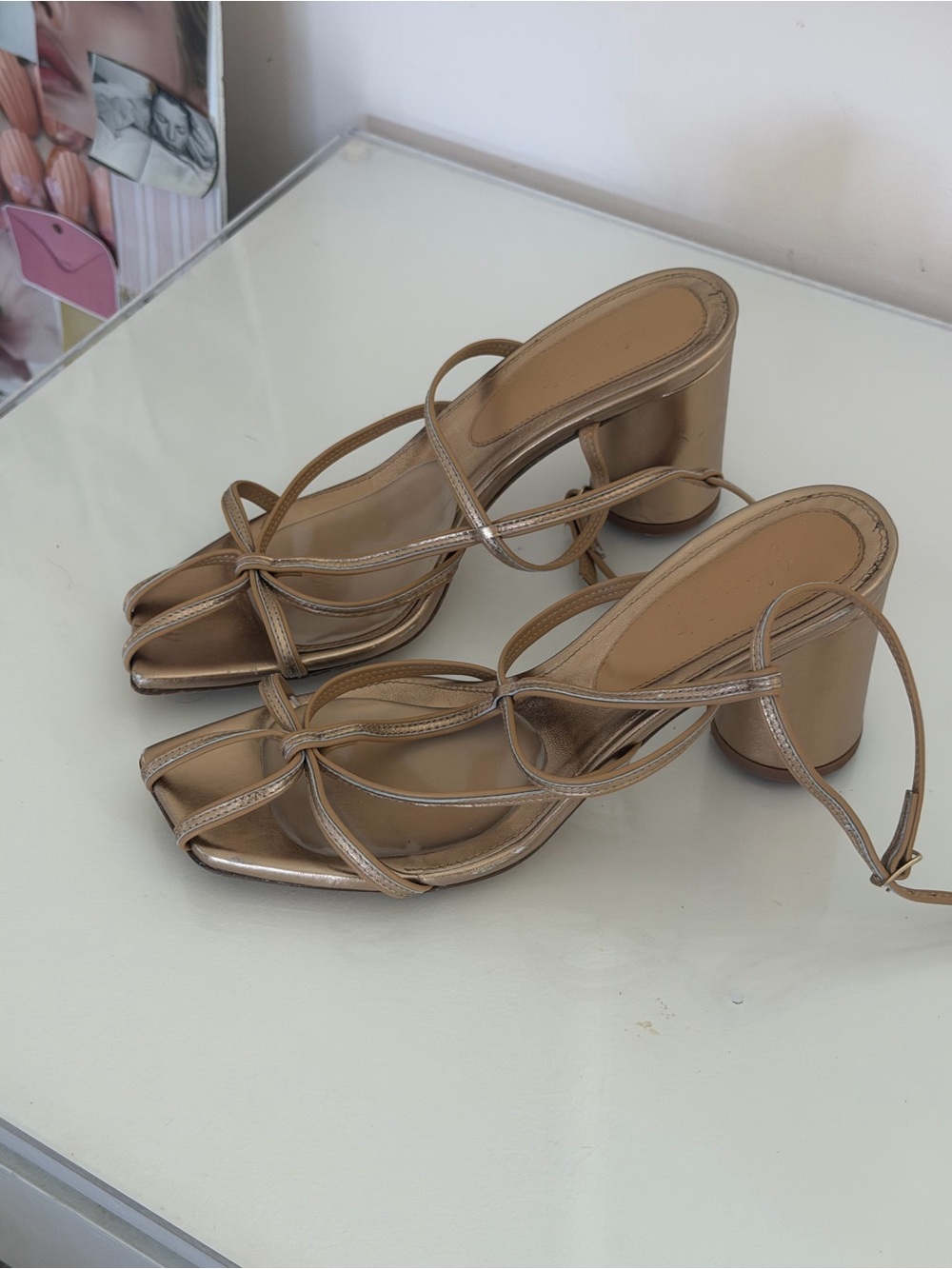 Vero Cuoio Metallic Bronze Strappy Block Heel Sandals